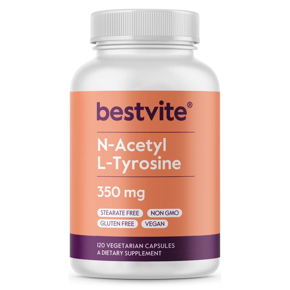 BESTVITE N-Acetyl L-Τυροσίνη 350mg (NALT) (120 κάψουλες) - Δεν Stearates - Μη ΓΤΟ - Χωρίς γλουτένη