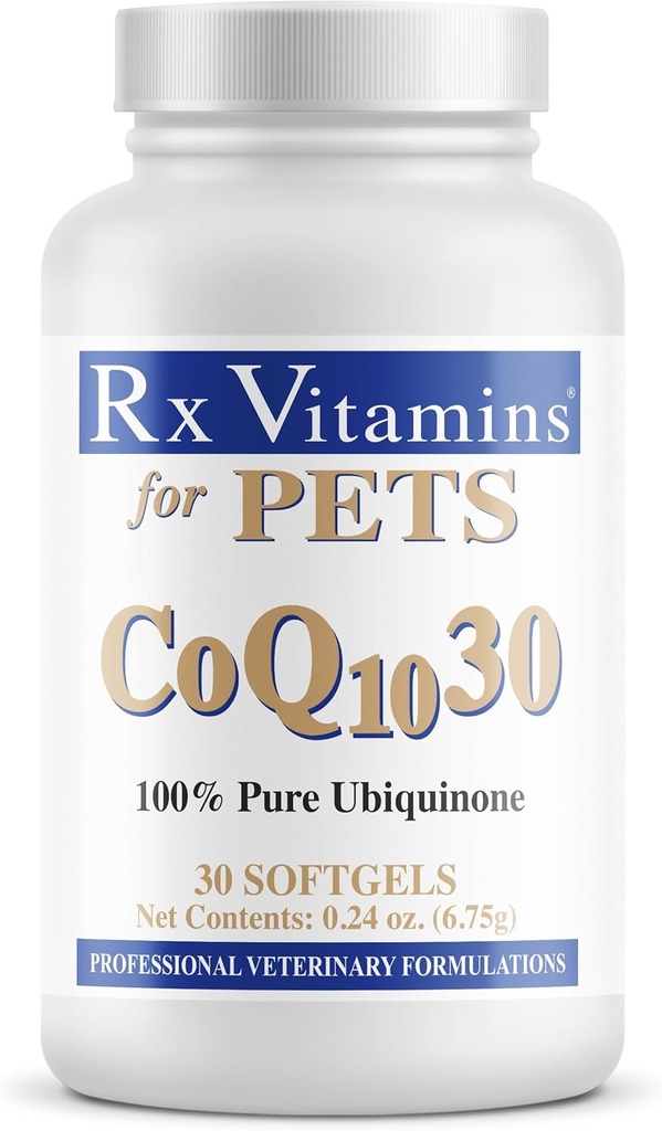 Rx Vitamins for Pets COQ10-30 for Dogs & Cats - Pharmaceutical Grade Ubiquinone - 30 Softgels