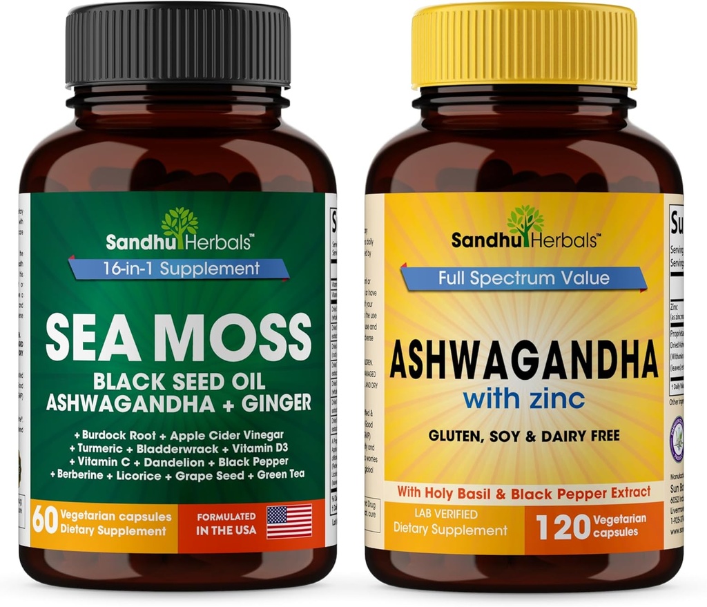 SANDHUHERBALS Sandhu Herbals Sea Moss 16 σε 1 συμπλήρωμα & 4 σε 1 Ashwagandha συμπλήρωμα