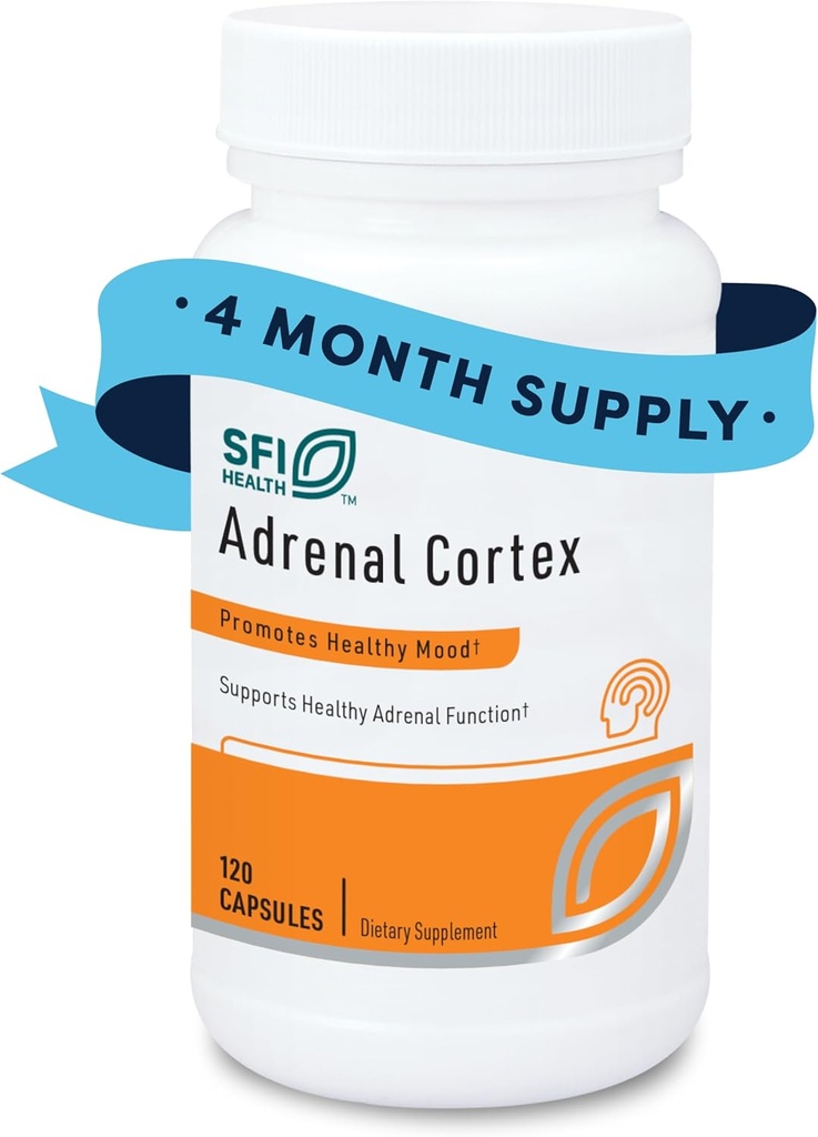 Klaire Labs SFI Health Adrenal Cortex - Στοχευμένα Συμπληρώματα Υποστήριξης για την Υγεία της Κορτιζόλης - Καθαρό, απαλλαγμένο από ΣΕΒ Λυοφιλοποιημένο Εκχύλισμα από Ζυμαρικά Βοοειδή (120 Κάψουλες)