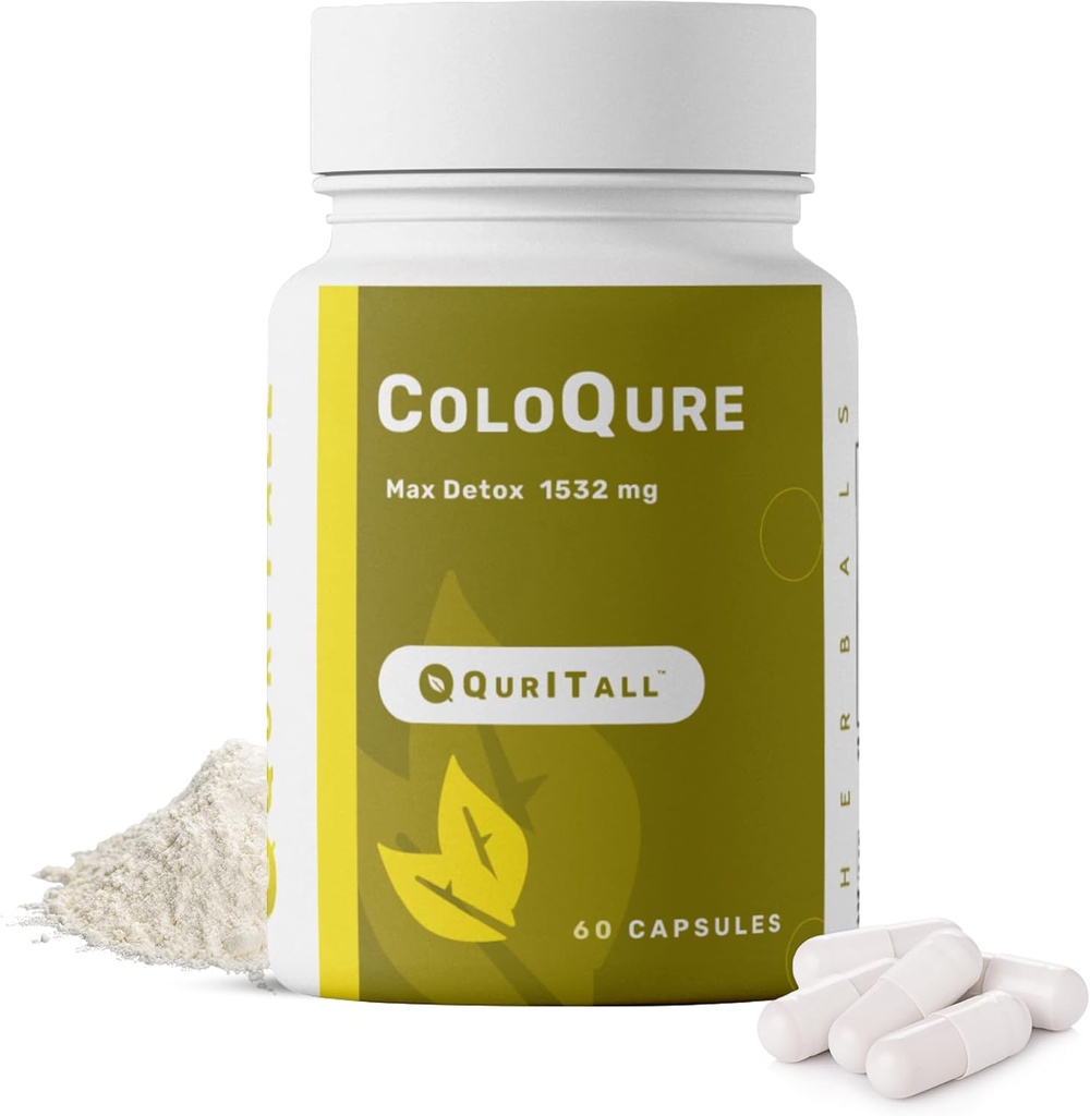 ColoQure Colon Cleanse for Men & Women - Max Detox Cleanse Βελτιώνει την υγεία και τη δυσκοιλιότητα - Μειώνει το Μπλόφα & κινήσεις του εντέρου - 60 κάψουλες Vegan & Soy-Free