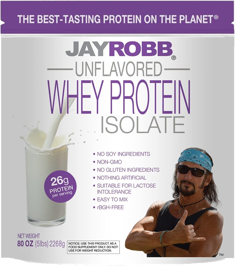 Jay Robb Whey Isolate Protein Powder, Low Carb, Keto, Vegetarian, Χωρίς Γλουτένη, Χωρίς Λακτόζη, Χωρίς Ζάχαρη Προστέθηκε, Όχι Λίπος, Όχι Σόγια, Τίποτα Τεχνητό, Μη-ΓΤΟ, Best-Tasting (5 Λίβρα, Αγεύση)