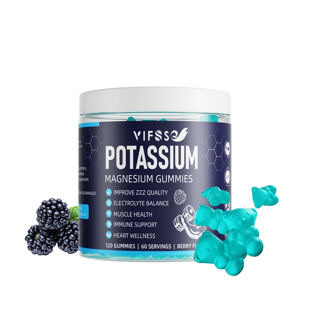 Κάλιο Μαγνήσιο Gummies, Κάλιο 120 Gummies Ζάχαρη Δωρεάν για άνδρες και γυναίκες, Υποστήριξη Πόδι & Μυς & Καρδιά Υγεία, Μαγνήσιο Γλυκινικό Gummies Καλύτερο για Bedtime, Vegan, Μη-GMO, Berry Γεύση