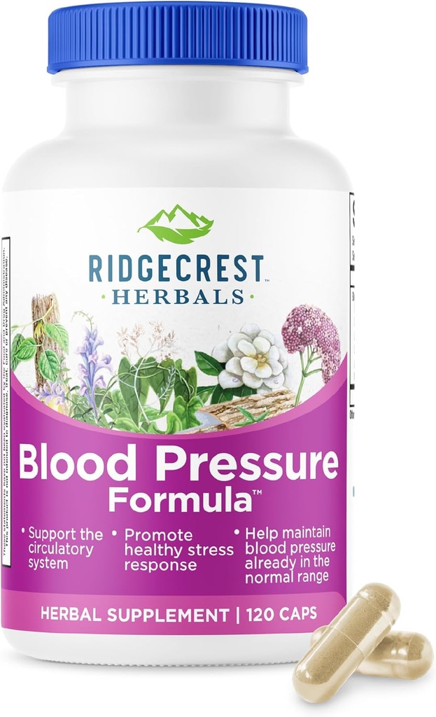 RidgeCrest Herbals Kan basıncı Herbal Formula 12 Herbs, Poria Mushroom, Gastrodia, Gardenia, For Heart, Vascular, Circulation Health (120)