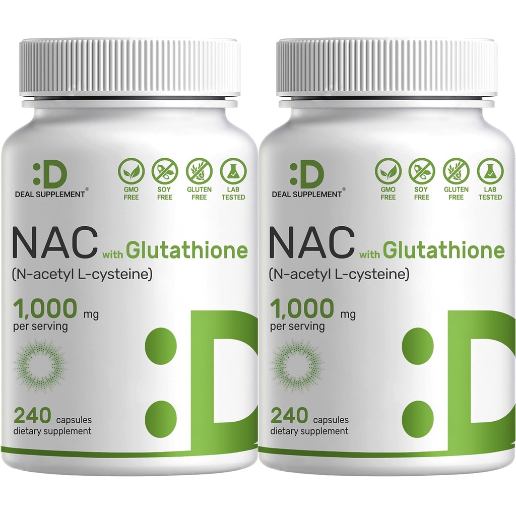 2 Pack NAC συμπλήρωμα (N-Acetyl Cysteine) 1. 000mg με μειωμένη γλουταθειόνη, 480 κάψουλες