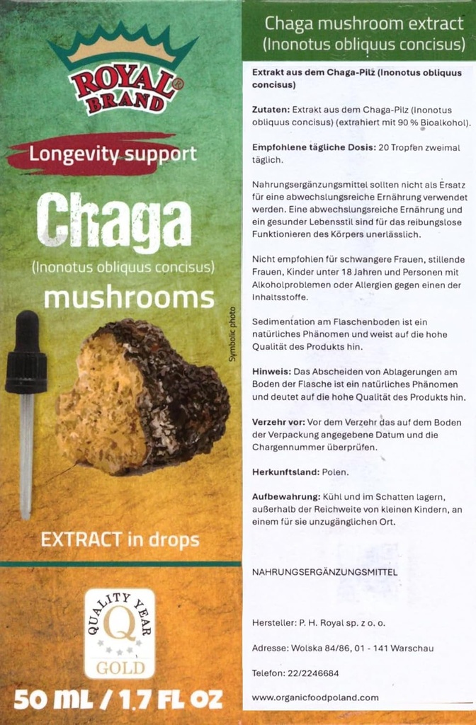 Chaga Tincture Drops /Chaga Mushroom/Better Than Chaga Mushroom Capsules/High Dose/Liquid Extract Drops / 1.7 FL OZ / 50 ml