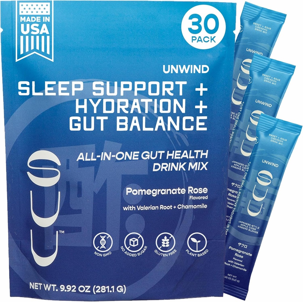 Unwind Gut Health Drink Mix / Apple Cider Vinegar Prebiyotik,Probiyotiks Digestive Health for Women & Men|Melatonin-Free,Valerian Root,Chamomile|Promegranate Rose,30 Hizmetler