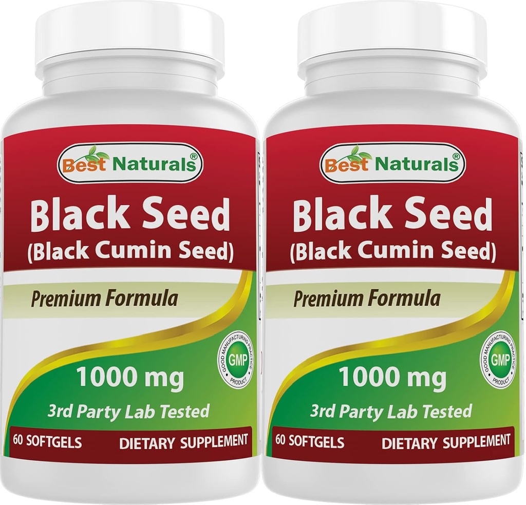 En İyi Doğallar 2 Packs Black Seed Oil Capsules 1000 mg (Non-GMO) Nigella Sativa -% 100 Cold Pressed Black Cumin Tohum Petrol Pilleri 60 Count (Top 120 Softgels)