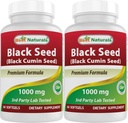 Best Naturals 2 συσκευασίες Μαύρο λάδι σπόρων κάψουλες 1000 mg (Non-GMO) Nigella Sativa - 100% κρύο πιεσμένο μαύρο λάδι σπόρων κύμινου χάπια περιέχει Thymoquinooe 60 κόμη (Σύνολο 120 Softgels)