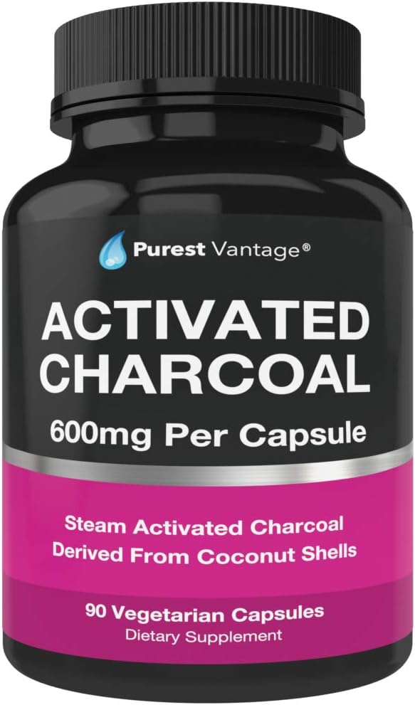 Saf Organik Aktif Charcoal Capsules - Capsule başına 600 mg, 90 Vegetarian Capsules