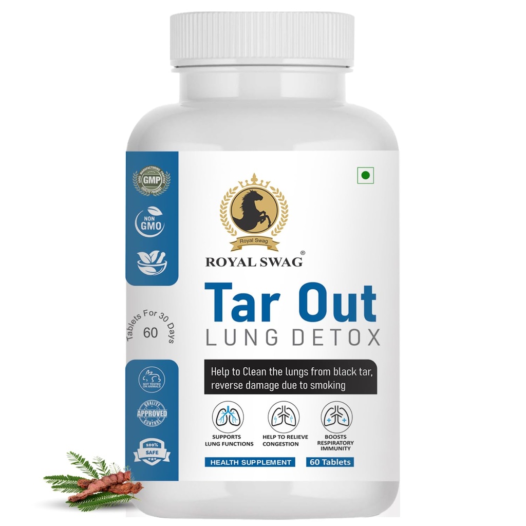 Royal Swag Tar Out Lung Cleanse and Detox Tablet (60 Adet) Pack Natural Respiratory Support Supplement for Smokers and Non-Smokers Support Lung Health and Detoxification