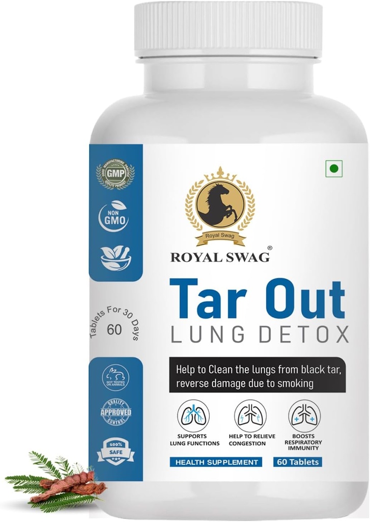 Royal Swag Tar Out Lung Cleanse and Detox Tablet (60 Adet) Pack Natural Respiratory Support Supplement for Smokers and Non-Smokers Support Lung Health and Detoxification