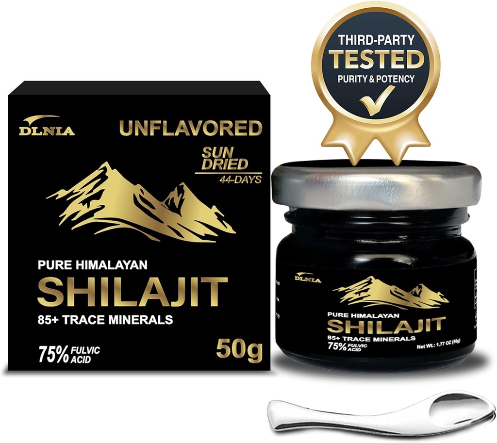 Özgün Shilajit Pure Himalayan Organik Shilajit Giyim Tamam- Altın+ 85+ Trace Mineralleri ile% 75 Fulvic asit, Genel Enerji ve Immune Support, Pure Shilajit for Men & Women, 50g