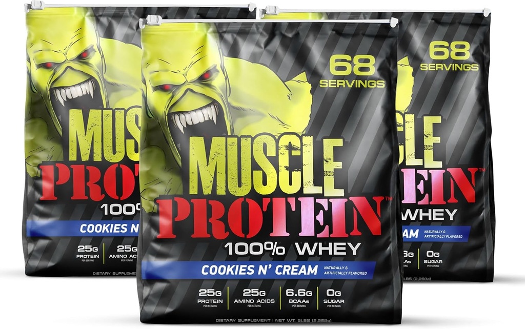 COLOSSAL LABS Muscle Whey proteini Flavored Protein Toz, 25.000 mg Amino Asits/Serving, Cold Filtered (Packating May Vary) (15 Pound (Pack of 3), Cookies & Cream)