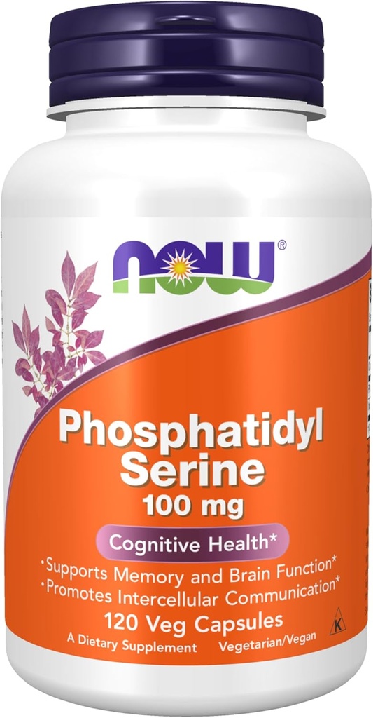 NOW Συμπληρώματα τροφίμων, Phosphatidyl Serine 100 mg με ένωση φωσφολιπιδίων που προέρχεται από τη λεκιθίνη σόγιας, 120 κάψουλες Veg