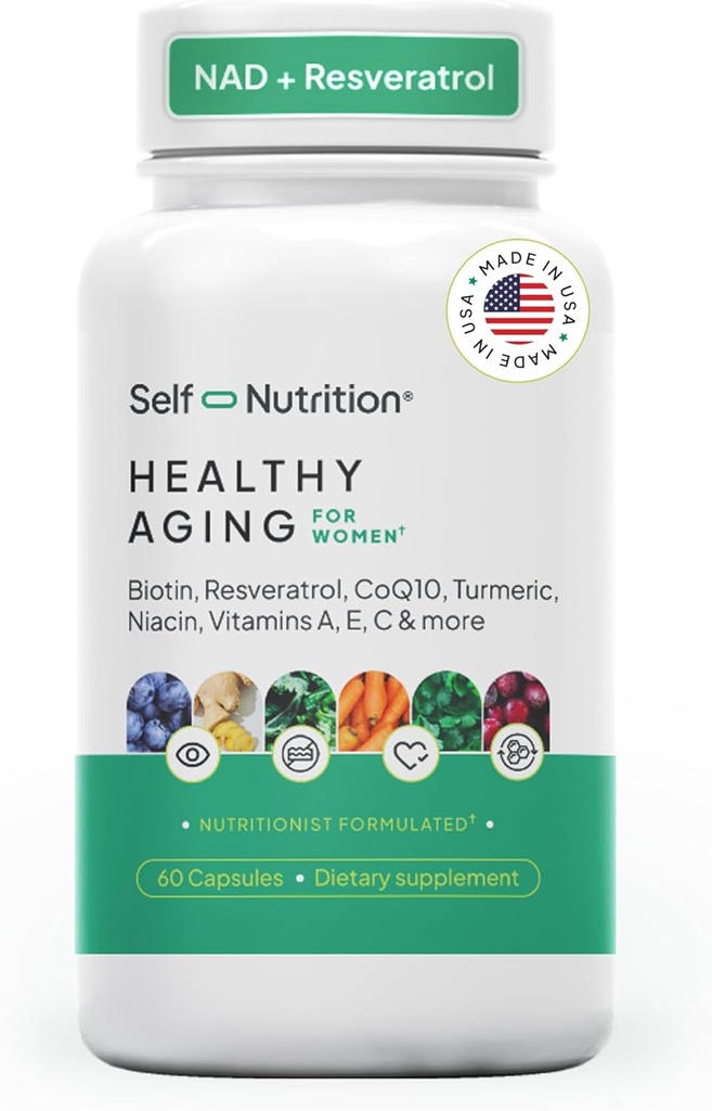 Kadınlar için sağlıklı Aging Supplement - Resveratrol, NAD, Collagen Branson, Biotin, Hyaluronic Acid & More. Hücre Sağlığı, Güzellik, Longevity - ABD, Vegan, 60 Capsules.