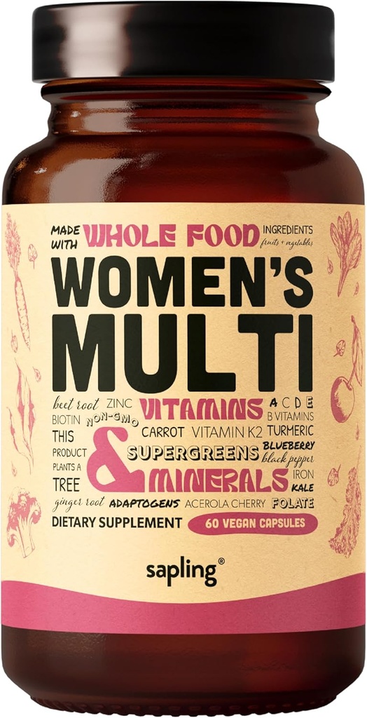 Kadınlar için Multivitamin - Daily Women's Multivitamin - Tüm Gıda Malzemeleri ile Me Kompleks, B12, Folate, A, C, D3, E, K2, Organik Meyveler ve Sebzeler - Vegan, Non-GMO - 60 Caps