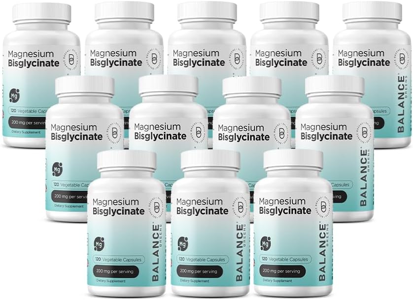 Μαγνήσιο Διγλυκινικό 200mg - Υψηλής Απορρόφησης Χηλικό Μαγνήσιο συμπλήρωμα - Απαλό στομάχι, χωρίς γλουτένη, Υποστηρίγματα Ύπνος, Μυϊκές Κράμπες & Θετική Τάση - 120 Κάψουλες (Pack of 12)