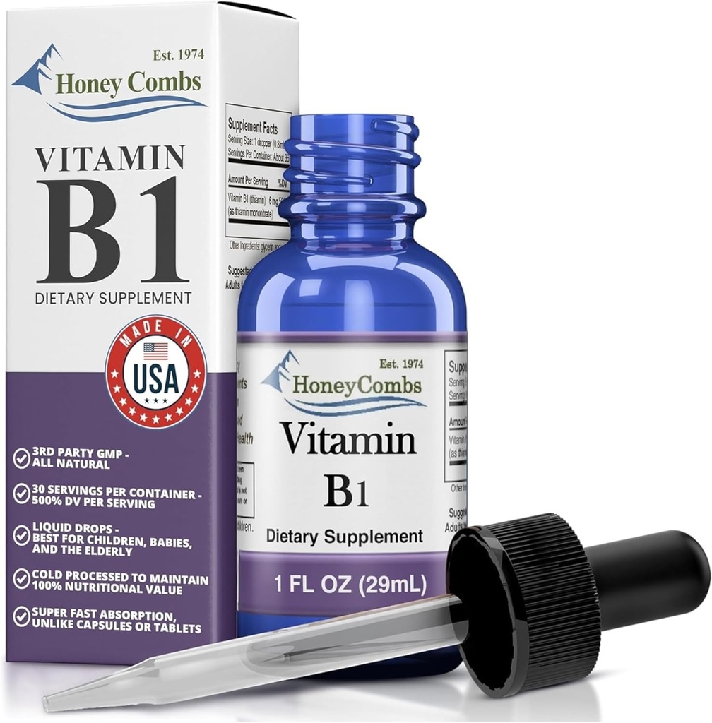 Βιταμίνη Β1 Υγρές σταγόνες θειαμίνης - Made in USA - Natural Υψηλή ισχύς Γρήγορη απορρόφηση Θειαμίνη Β1 συμπλήρωμα για άνδρες, γυναίκες & παιδιά – Vegan Formula - Μαζικά μεγέθη Επίσης διαθέσιμο
