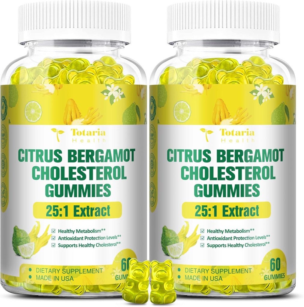 (2 Packs) Şeker Ücretsiz Citrus Bergamot Gummies for Health Cholesterol - Tüm Doğal Supplements 25:1 İtalya'dan Bergamot Supplement için Immune Desteği Sağlıklı Anti-Aging Sugar-Free P Veganectin