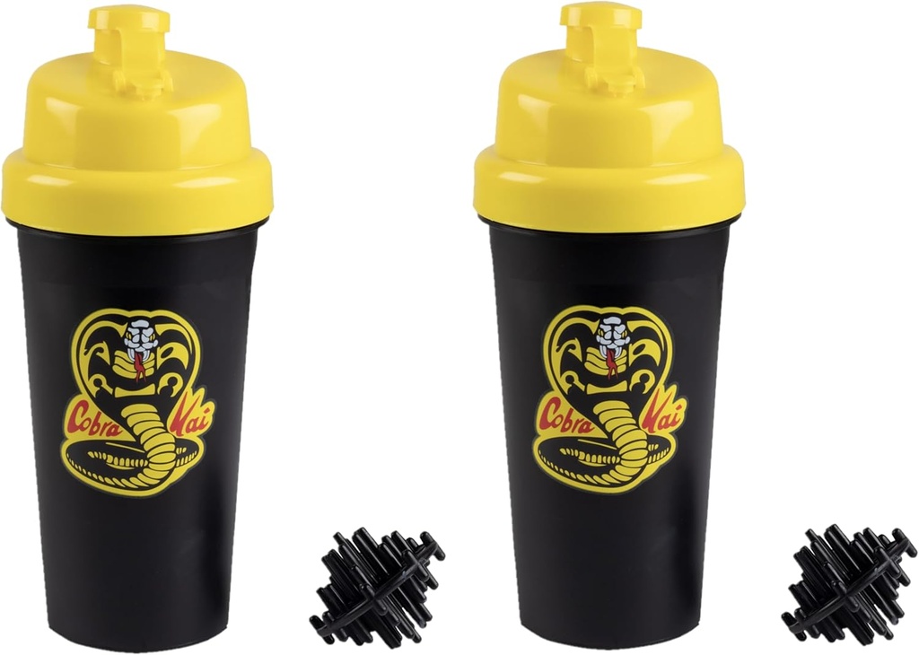 Karate Kid Cobra Kai 25oz protein Shaker Şişes for Toz Mixes - 2 Paket - Leakproof Lid Vida on Lids - Smoothies, Energy Drinks, Workout Blends, Shakes - Resmi Lisanslı Lisanslama