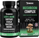 Lions Mane Mushroom Kompleksi - 5300 mg Memory, Focus ve Immune Support - 5 in 1 Lionsmane, Chaga, Maitake, Shiitake and Reishi Extract, Nootropic Mushroom Supplement Capsules