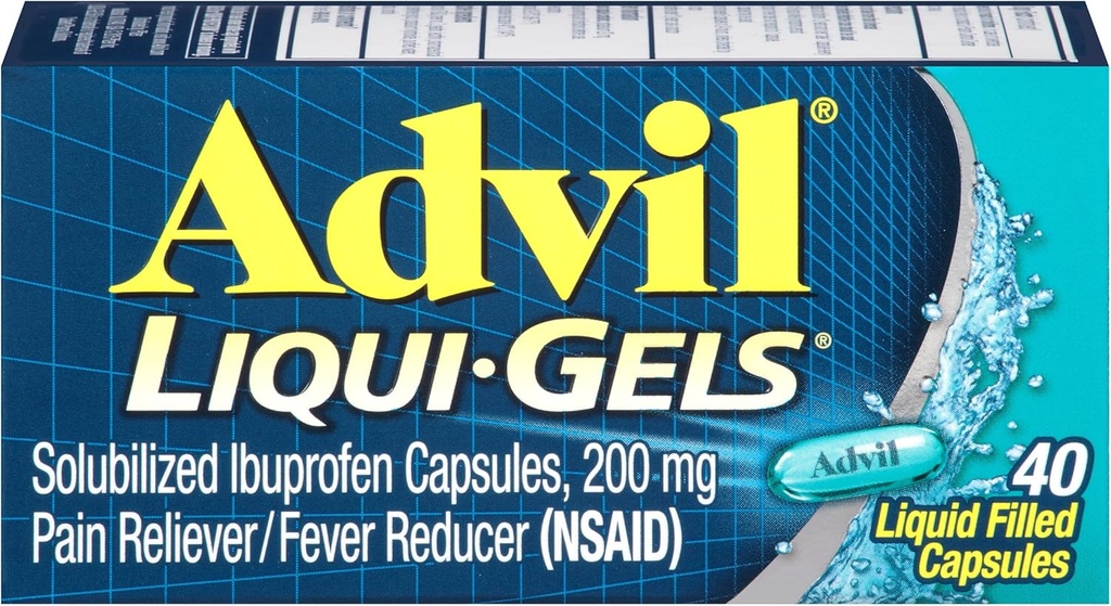 Advil Liqui-Gels Pain Reliever Ve Ateşi, Ağrı Tıp Ibuprofen 200 mg For Headache, Backache, Menstrual Pain And Joint Pain Relief - 40 Liquid Filled Capsules