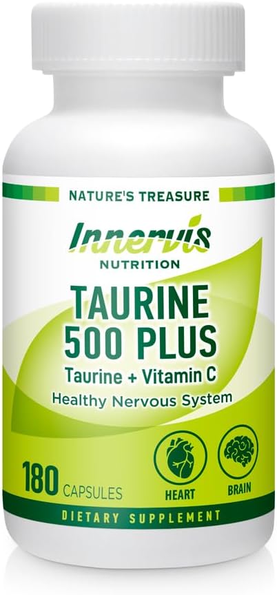 Taurine 500 Plus Vitamin C - 180 Capsules Sağlıklı Kalp Beyin Sağlığı Enerji Antioksidan Asit Supplement
