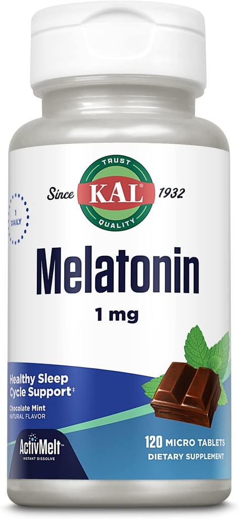 KAL Melatonin 1 mg Sleep Aid, Melatonin Supplement Supports Calming Relaxation ve Sağlıklı Bir Uyku Döngüsü, Hızlı Deyim ActivMelts, Natural Mint Flavor, Vegetarian, 120 Serv, 120 Micro Tabs