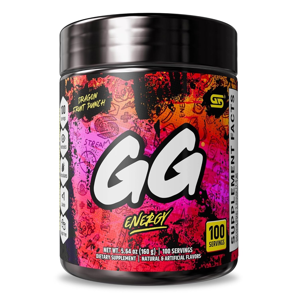 Gamer Supps GG® Energy - Dragonfruit Punch (100 Servings) - Keto Friendly Gaming Energy and Nootropic Blend, Sugar Free + Organic Caffeine + Vitamins, Powder Drink