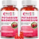 2 Pack Potassium Magnesium Supplement Gummies - Potassium Citrate & Magnesium Glycinate for Leg Cramps & Muscle, Mood & Relaxation, Energy Support with Vitamin B6, D3, C Raspberry Flavor