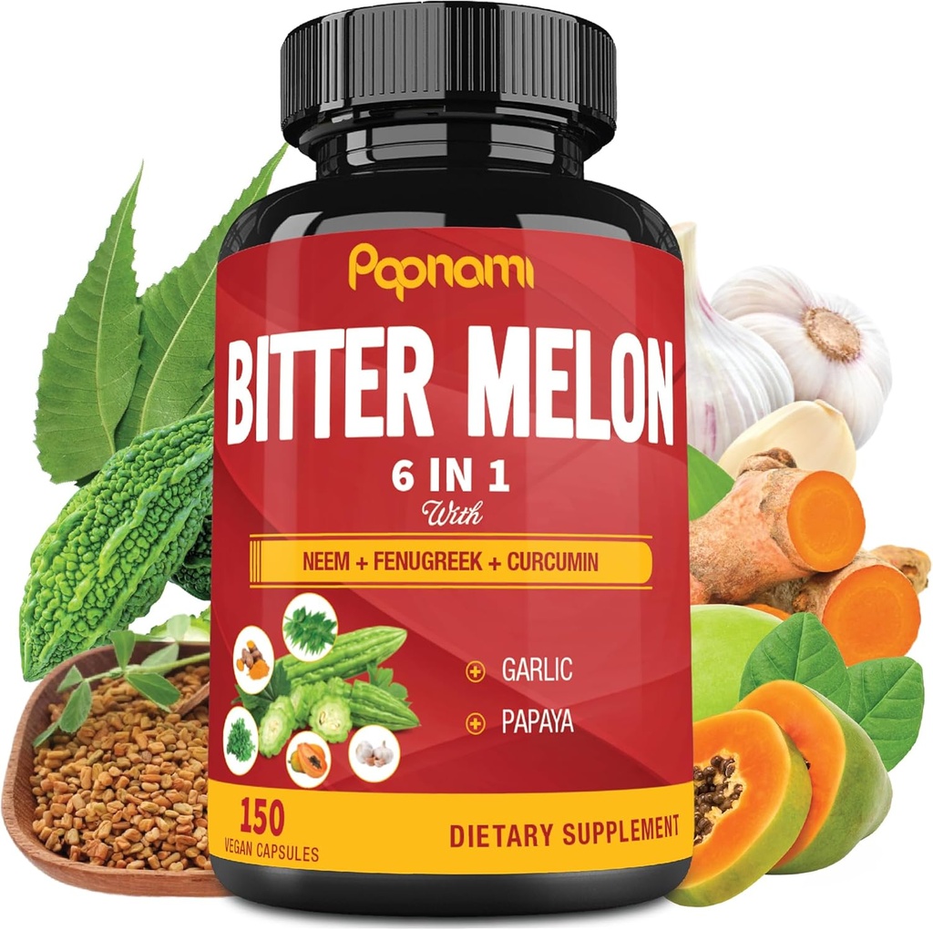 Organik Bitter Melon Ekstra Capsules - Kombine, Fenugreek, Curcumin, Garlic & Papaya - 5 Ay için 150 - Destekler Body, Digestive, Skin, Immune & Genel Wellness