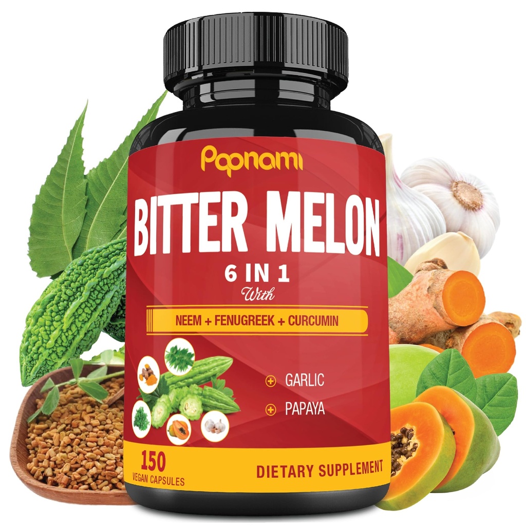 Organik Bitter Melon Ekstra Capsules - Kombine, Fenugreek, Curcumin, Garlic & Papaya - 5 Ay için 150 - Destekler Body, Digestive, Skin, Immune & Genel Wellness