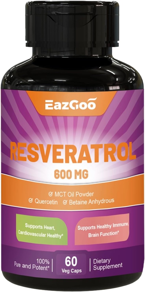 Resveratrol 600 mg, Trans-Resveratrol συμπλήρωμα, Αντιοξειδωτική υποστήριξη γήρανσης της υγείας, 60 κάψουλες