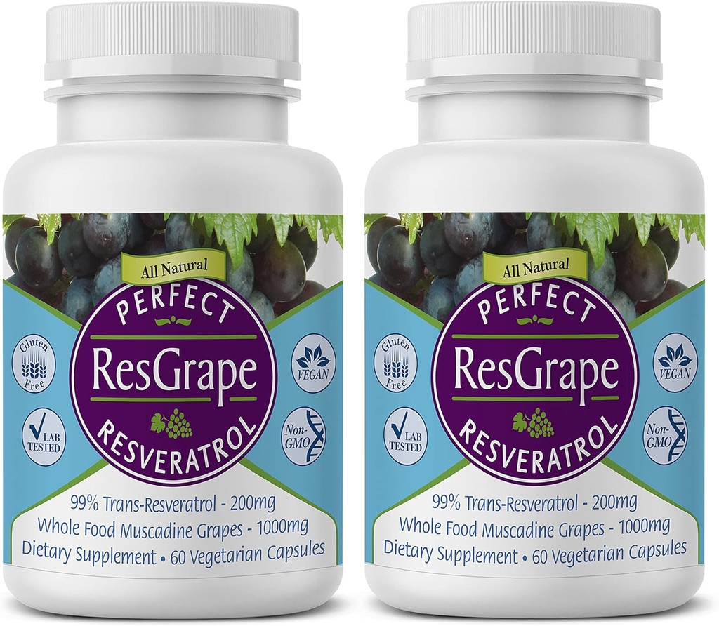 Mükemmel Supplements - Mükemmel ResGrape Resveratrol - 60 Capsules - Trans-Resveratrol & Organik Muscadine Grapes - 2 Pack