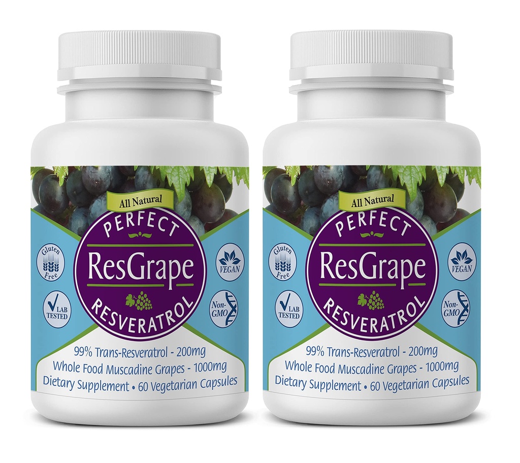 Mükemmel Supplements - Mükemmel ResGrape Resveratrol - 60 Capsules - Trans-Resveratrol & Organik Muscadine Grapes - 2 Pack