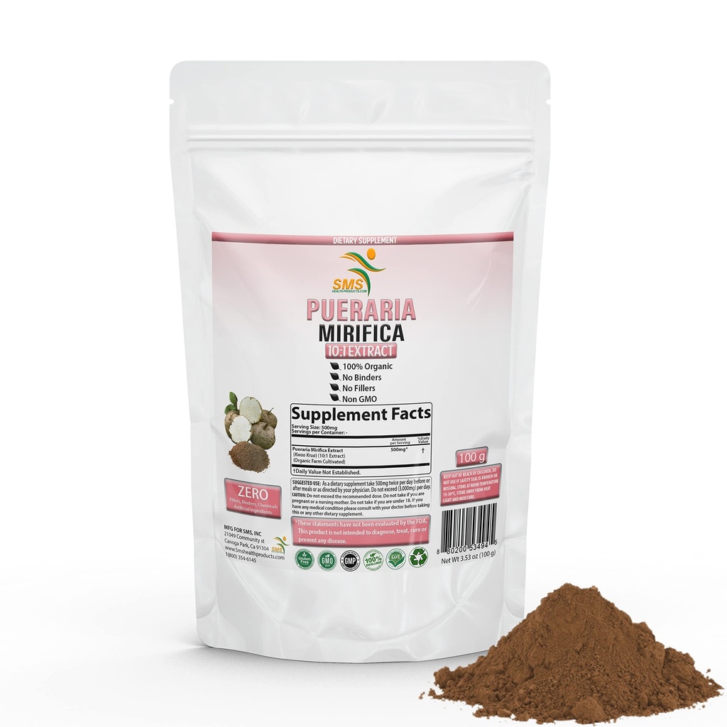 Pueraria Mirifica Natural Organic Herbal Kwao Krua Kao 10:1 100g Tozu, Kadın Sağlığı Diyeti Tamamı | GMO, Gluten | SMS
