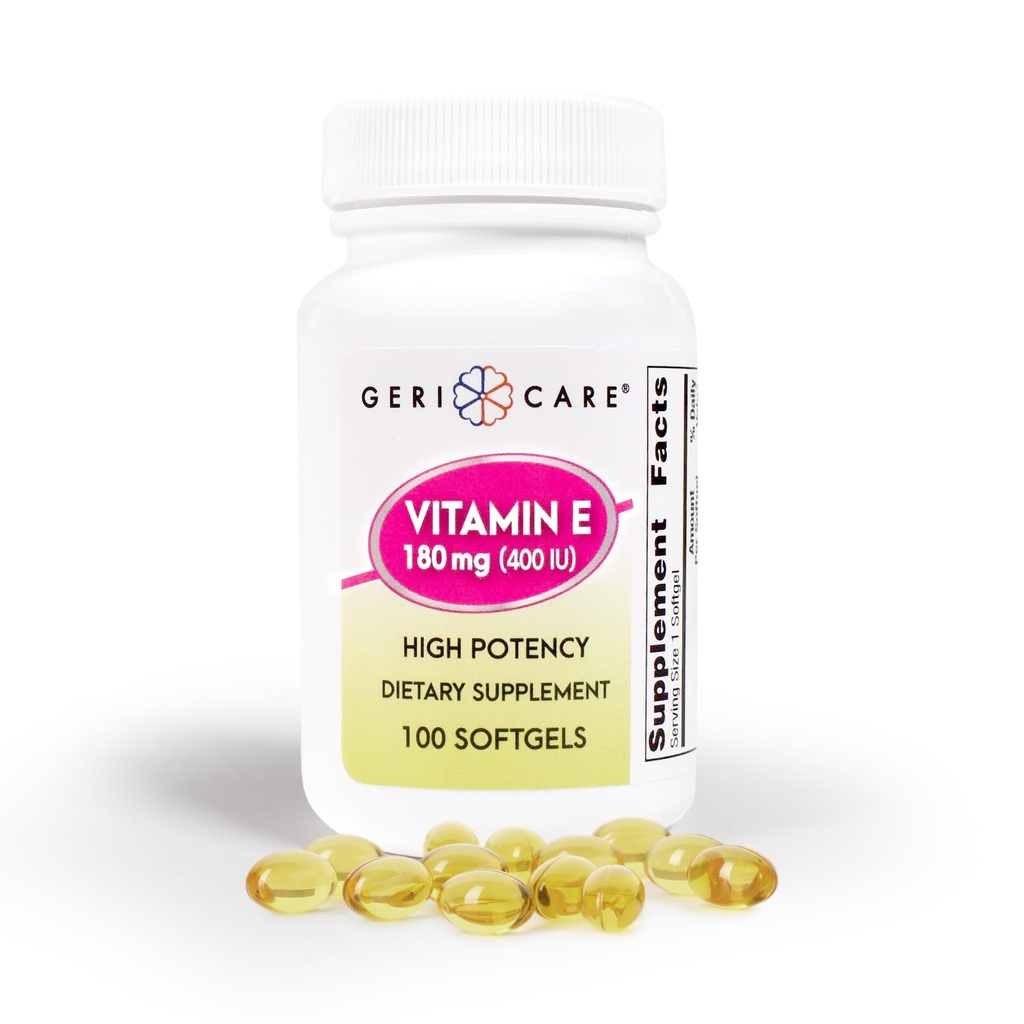 GeriCare High-Potency Vitamin E Capsules – 400 IU for Skin & Immune Support, 180 mg | 100 Count | Organik Vitamin E for Women and Men