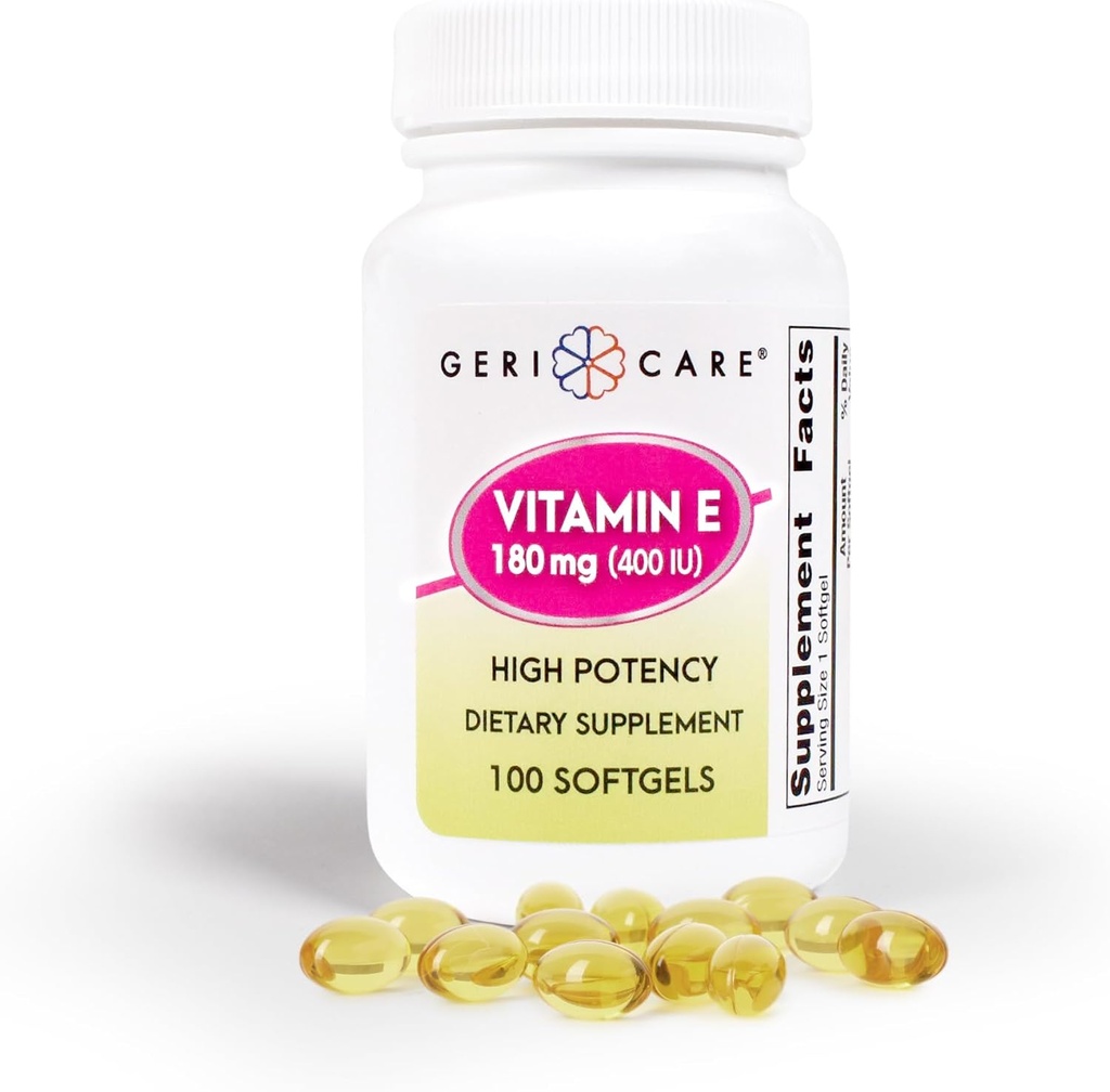 GeriCare High-Potency Vitamin E Capsules – 400 IU for Skin & Immune Support, 180mg | 100 Count | Organic Vitamin E for Women and Men
