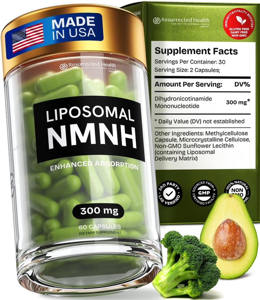 Liposomal NMNH Supplement (Διυδρονικοτιναμίδιο Μονονουκλεοτίδιο) - Υψηλή καθαρότητα NAD για την καταπολέμηση της γήρανσης, την ενέργεια, την εστίαση - Καθαρή NMNH οργανικά 60 κάψουλες - 300mg