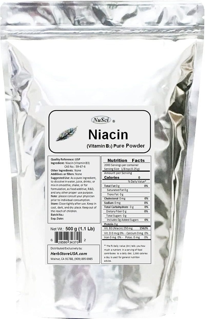 Niacin Vitamin B3 Pure Toz (500 Grams (1.1 lb)