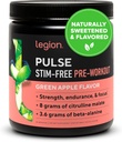 LEGION Pulse Pre workout Supplement - Όλα τα φυσικά Nitric Oxide Preworkout Ποτό για την ενίσχυση της ενέργειας, Createine Δωρεάν, φυσικά ζαχαρούχο, Beta Alanine, Citrulline, Alpha GPC (Caffeine Free Green Apple)