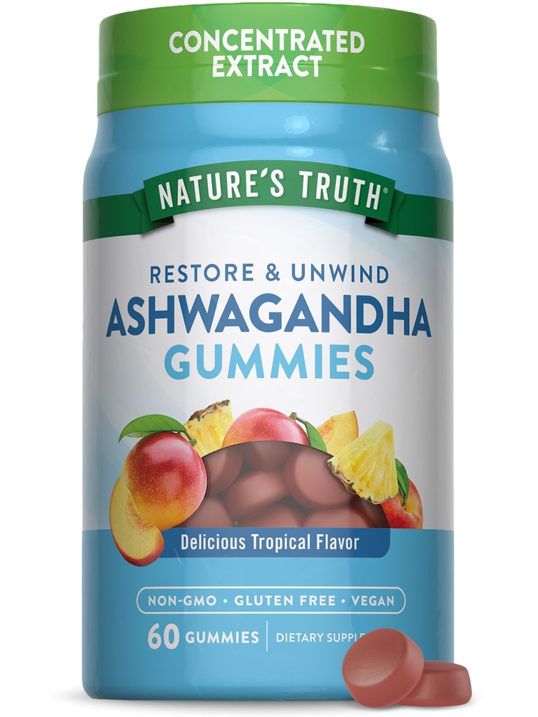 Nature's Truth Ashwagandha Gummies | 60 Kont | Tropikal Flavor | Vegan, Non-GMO, & Gluten Free Supplement Supplement