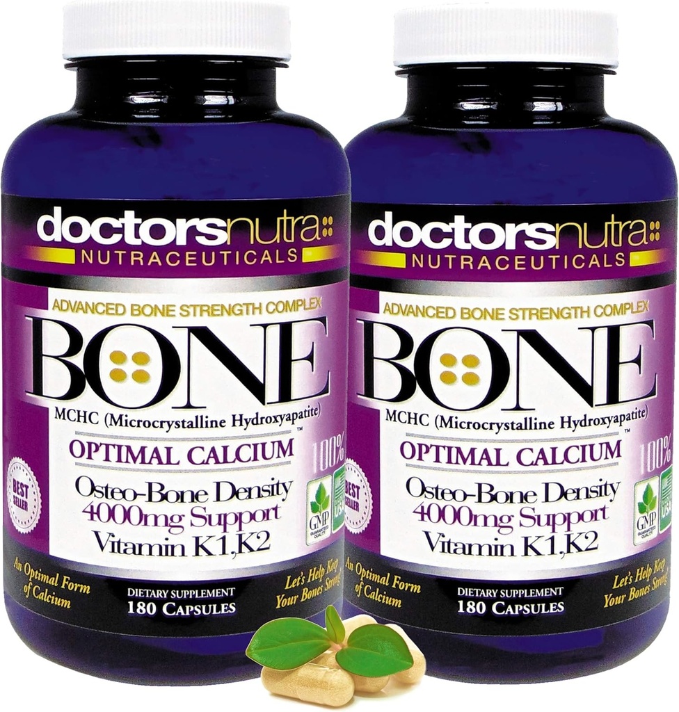 (Συσκευασία 2) Ασβέστιο 1000 μιλιγραμμάρια με 4000 μιλιγραμμάρια MCHC για πλήρη ασβέστιο Μέγιστη δύναμη των οστών Υποστήριξη από τους γιατρούς Nutra Nutra Nutrauticals Plus K1. K2, μαγνήσιο, βιταμίνη D, ψευδάργυρος, και περισσότερα