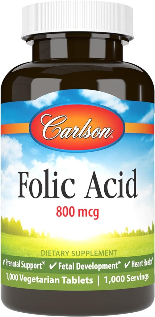 Carlson - Folic Asit, 800 mcg, Önemli Prenatal Destek, 1000 tablet