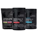 Spor Araştırma Antarktika Krill Oil Omega 3 Mini-Softgels 500 mg with Phospholipids, Choline, Astaxanthin, Triple Strength 3 Omega Burpless Fish Oil 1250 mg, Sugar Free Multi Flavor Hydrate Electrolytes