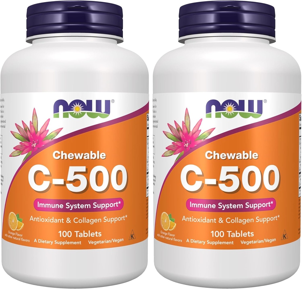 Şimdi Tamamlar, C-500, Antioksi Koruma *, Orange Juice Flavor, 100 Chewable Lozenges (Pack of 2)