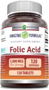 Amazing Formulas Folic Acid (Vitamin B9) Supplement | 5000 Mcg per Service | 120 Tablet | Non-GMO | Gluten-Free | Made in USA USA