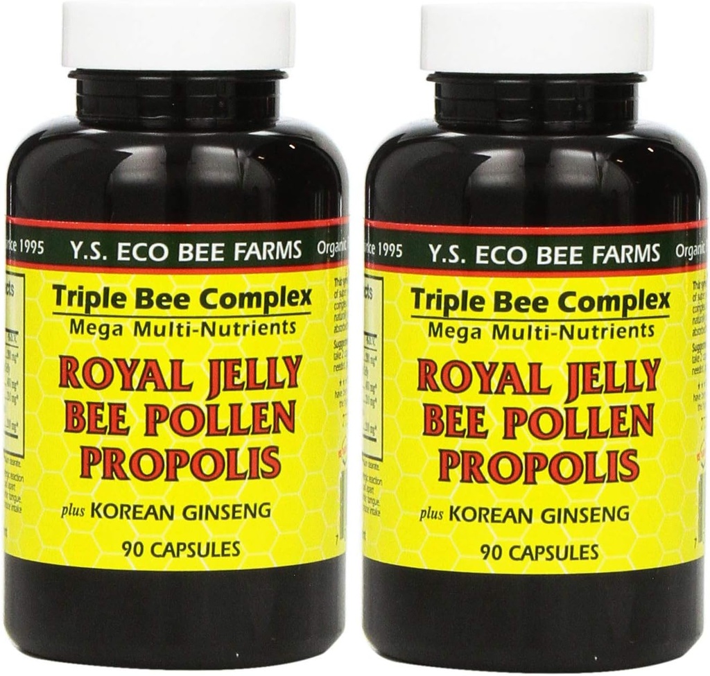 YS Eco Bee Farms, Royal Jelly Bee Pollen Propolis artı Kore BTC, 90 Capsules (2Pack)