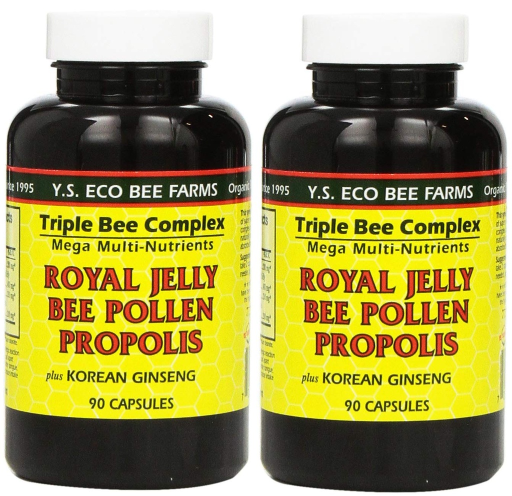 YS Eco Bee Farms, Royal Jelly Bee Pollen Propolis artı Kore BTC, 90 Capsules (2Pack)